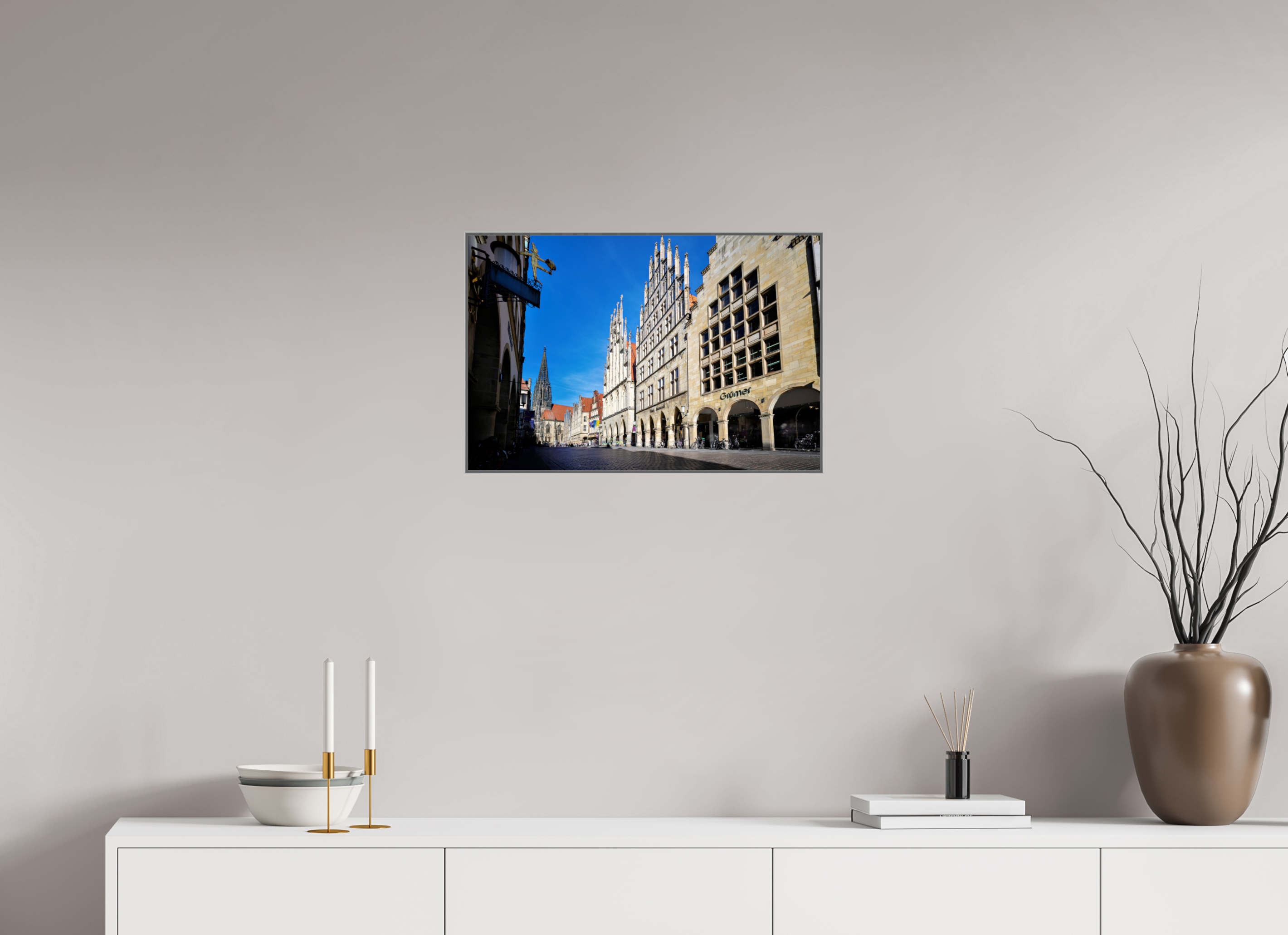 60 x 40 cm, Alurahmen 25mm Prinzipalmarkt mit Lamberti