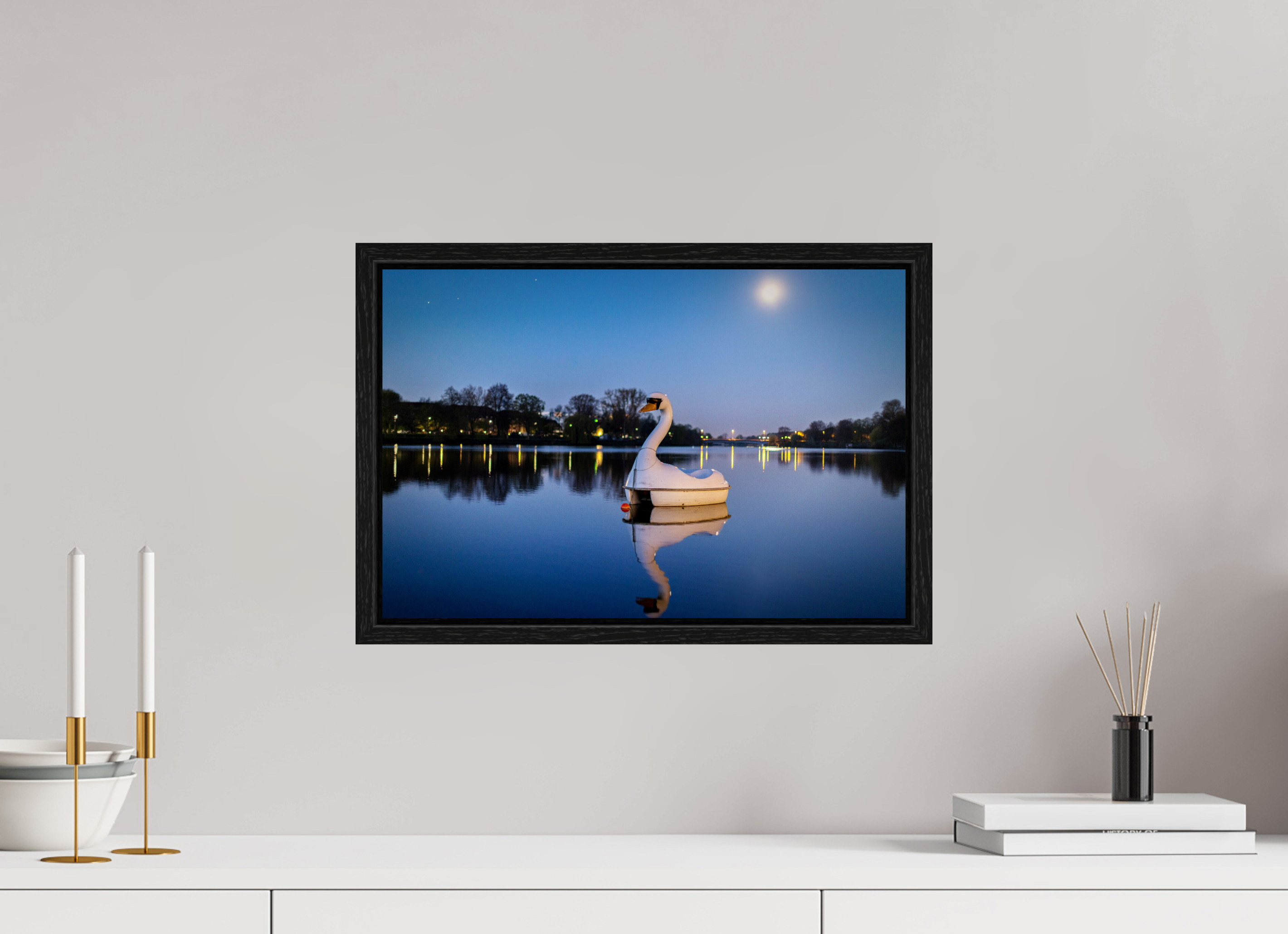 45 x 30 cm, Floater Frame Der Schwan