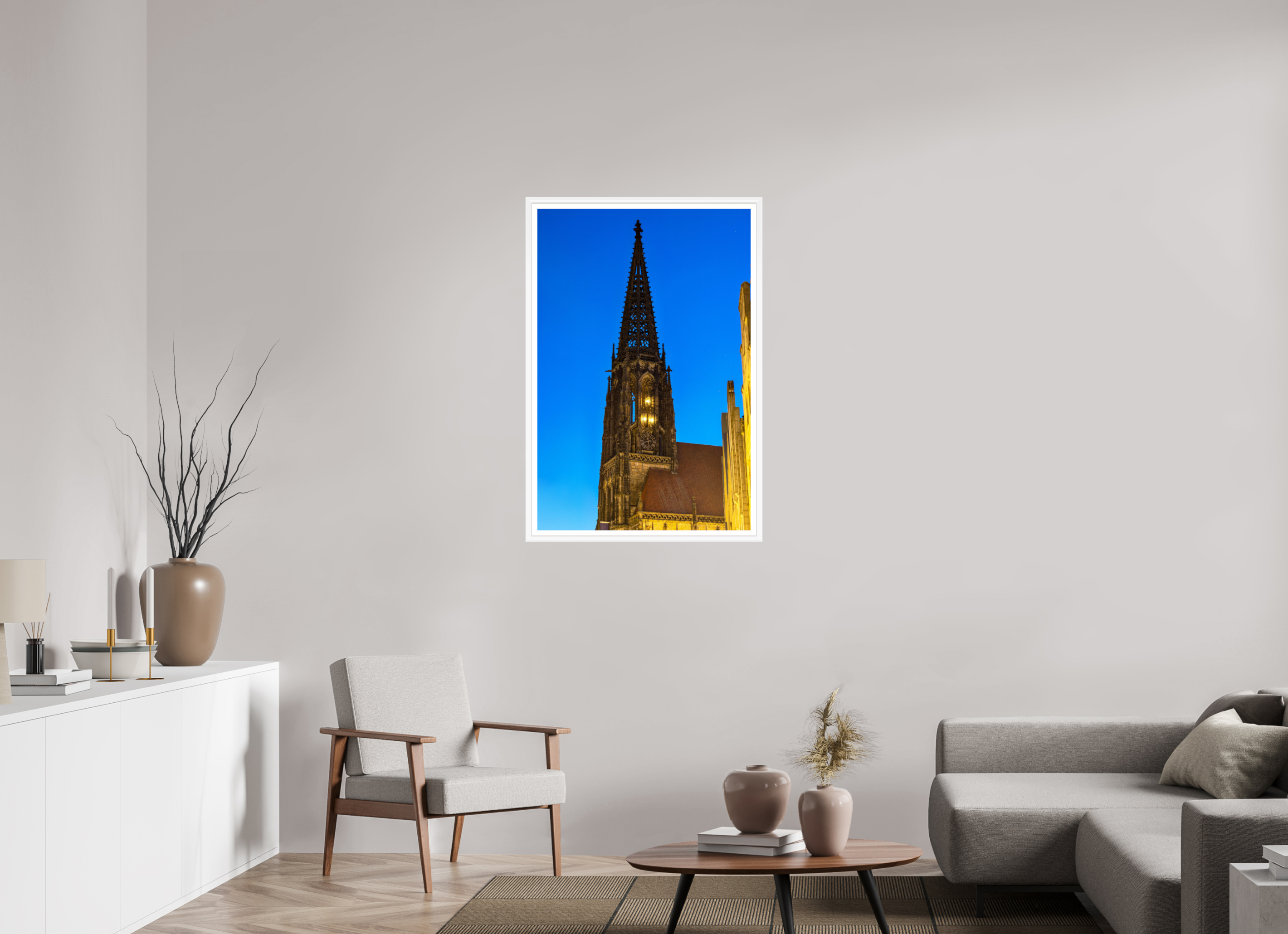 70 x 105 cm, Bern weiß und Rand Lambertikirche bei Nacht