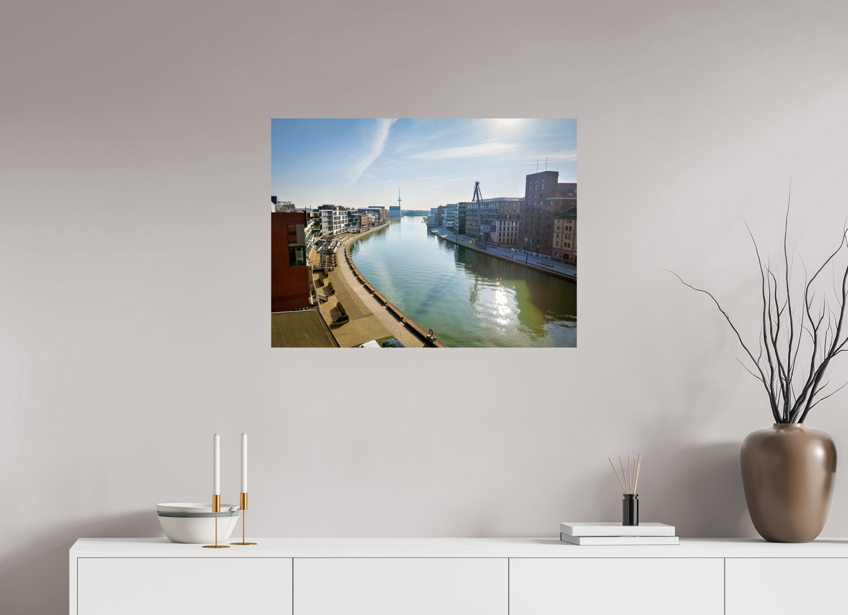 80 x 60 cm, Baryta - Fine Art Münster Hafen – Ruhe zwischen Stahl und Wasser