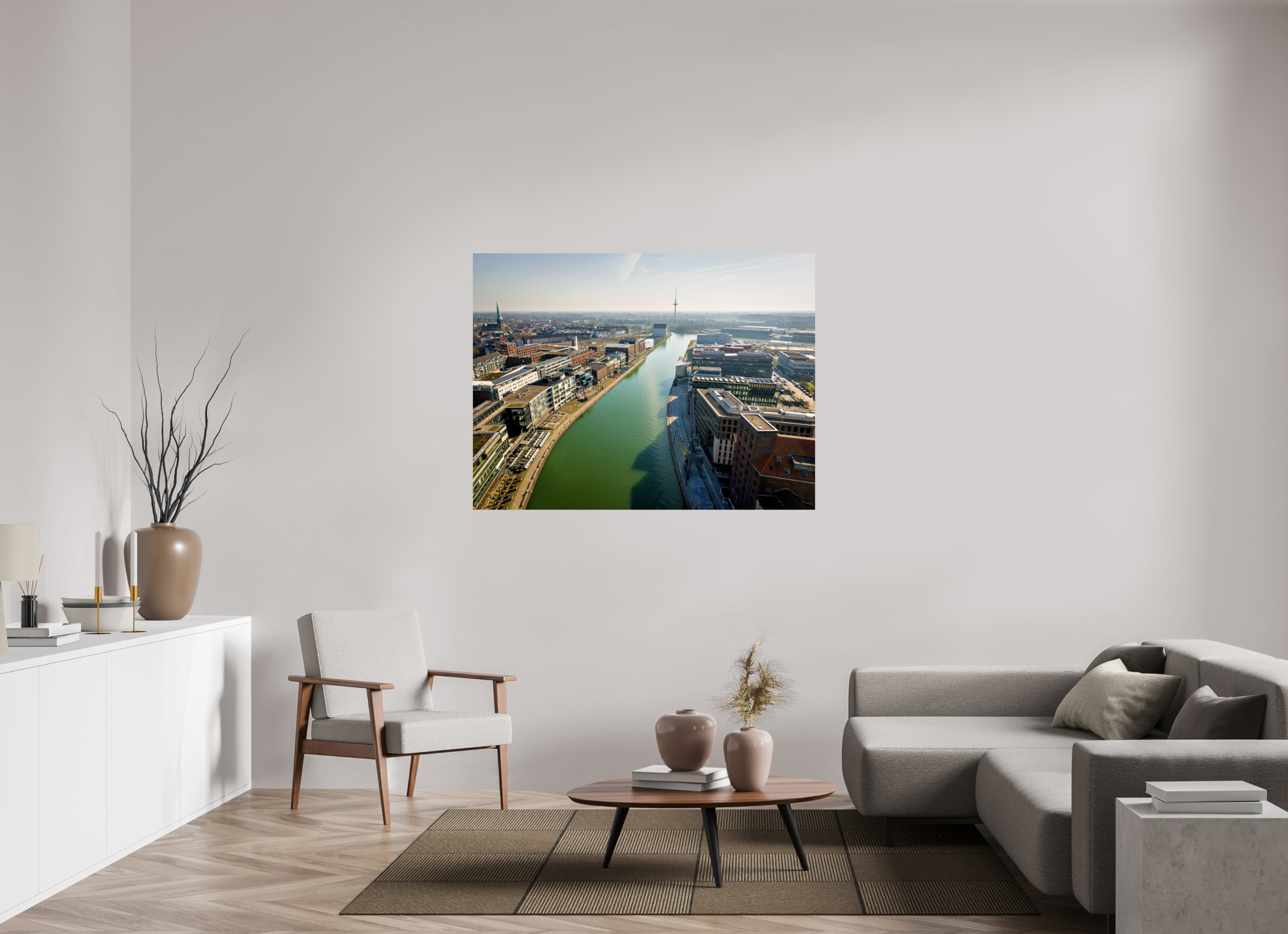 140 x 105 cm, Photo Print On Fuji Crystal DP II Münster Hafen – Ruhe zwischen Stahl und Wasser