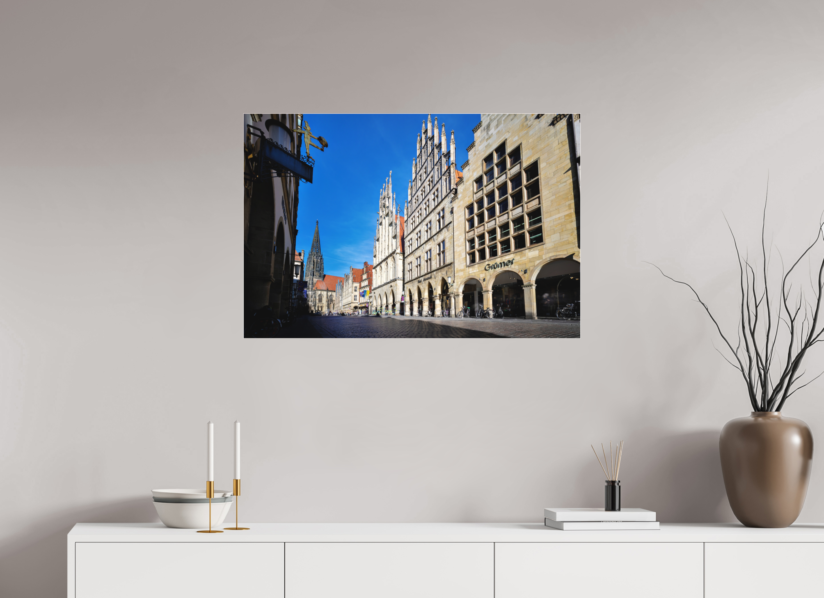 90 x 60 cm, Acrylglas Fine Art Pigmentdruck Prinzipalmarkt mit Lamberti