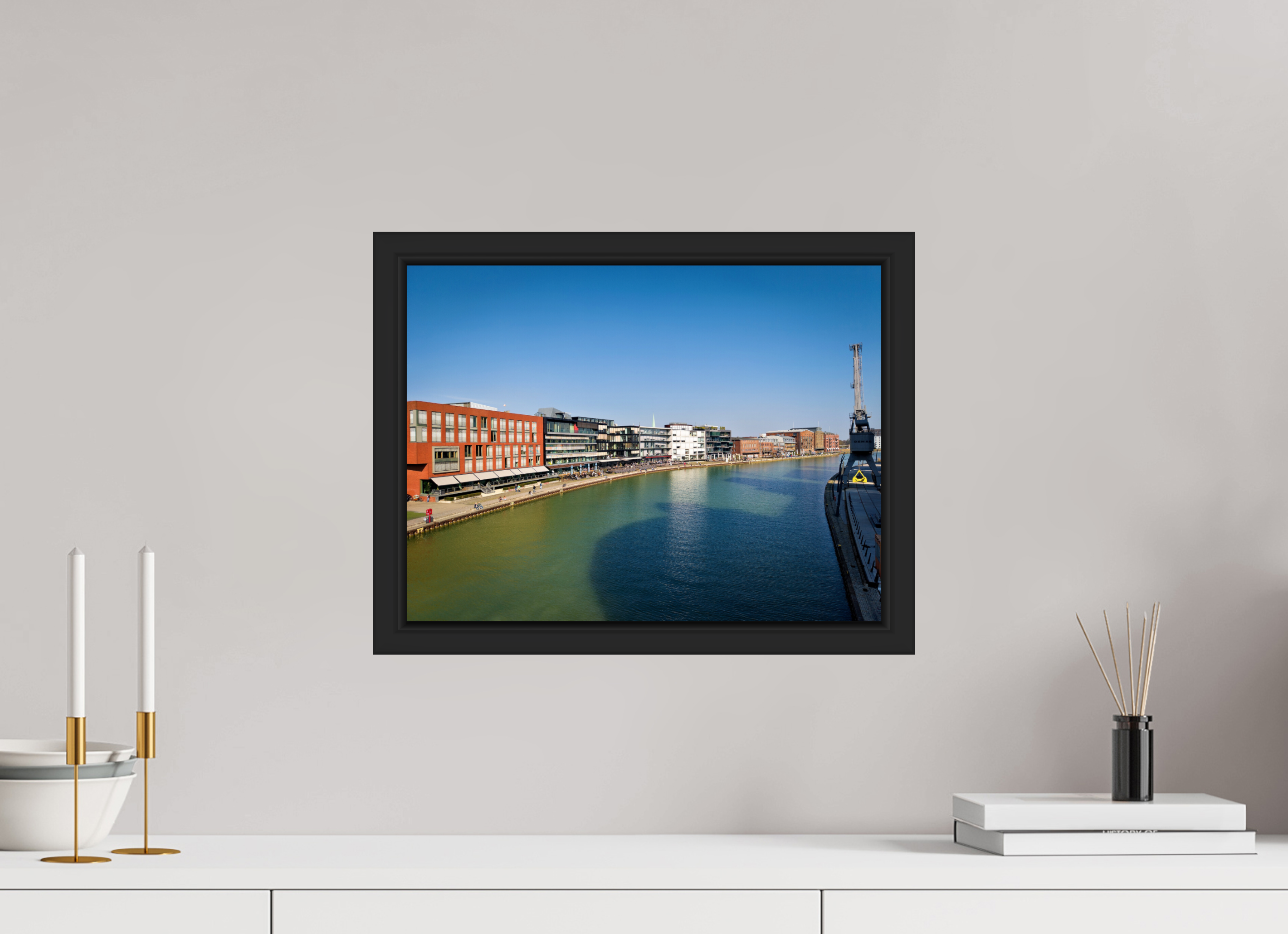 40 x 30 cm, Tokyo 20mm Schattenfuge 4mm Münster Hafen – Ruhe zwischen Stahl und Wasser