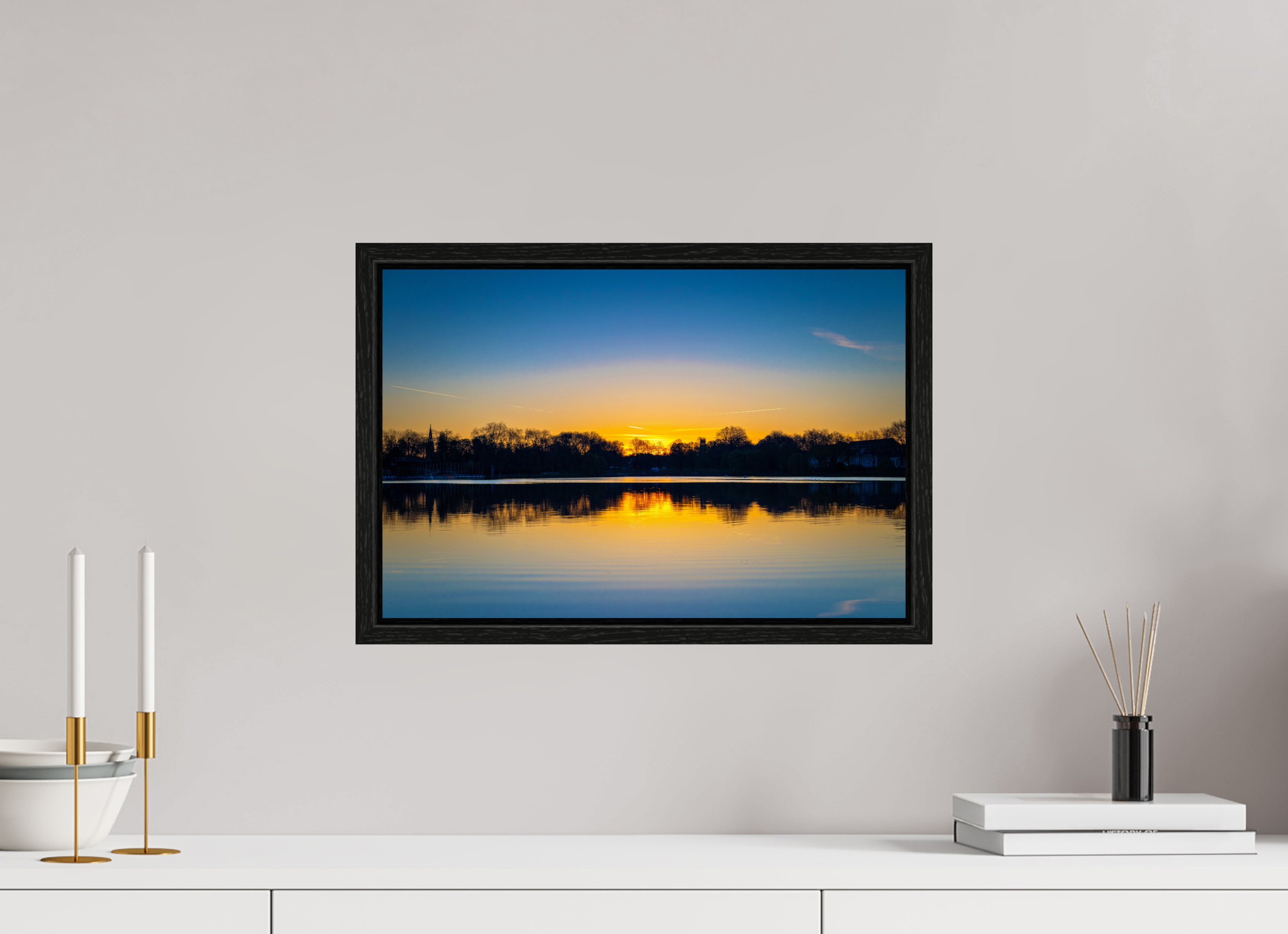 45 x 30 cm, Floater Frame Der Aasee bei Sonnenaufgang