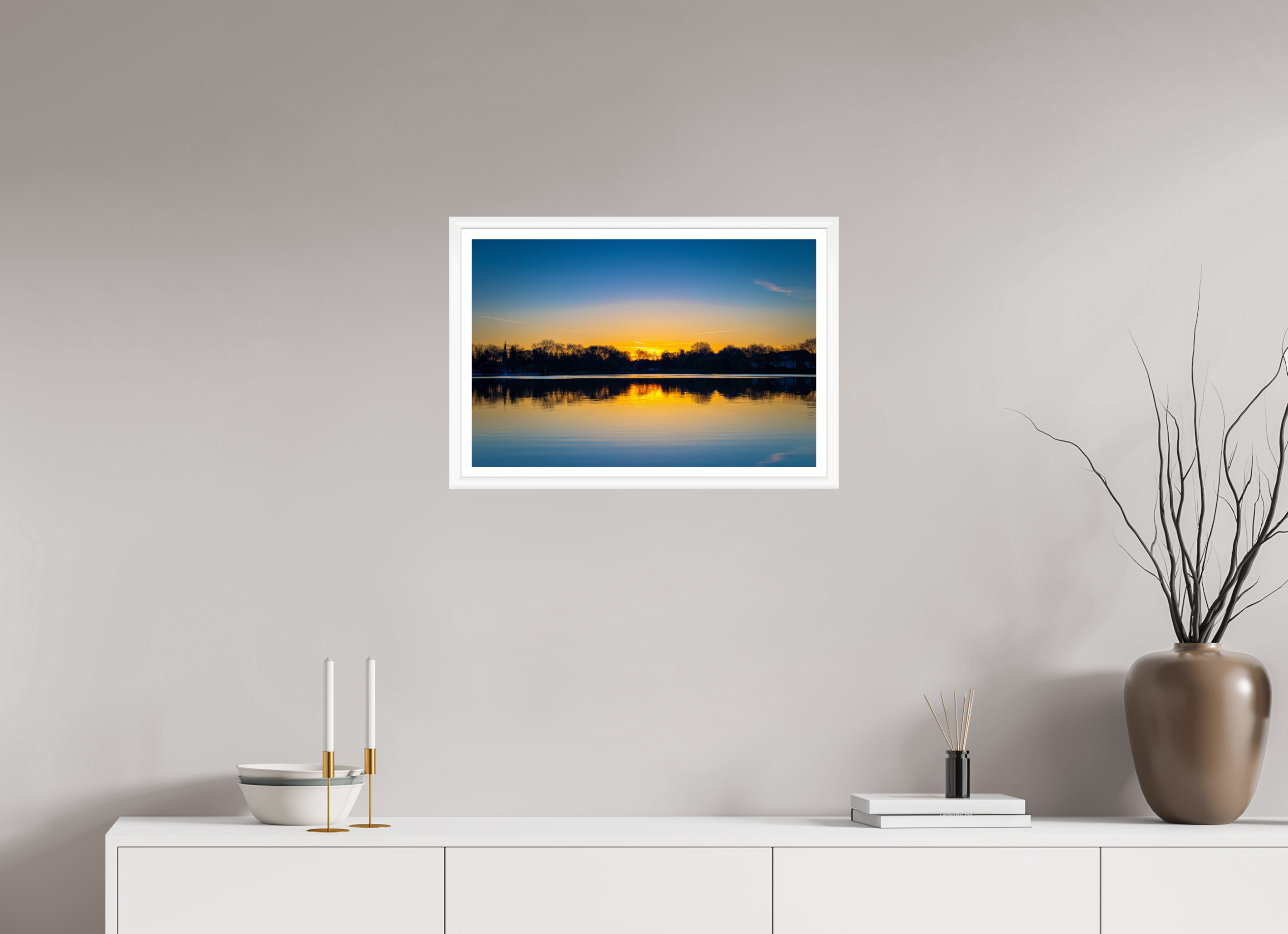 60 x 40 cm, Bern weiß und Rand Der Aasee bei Sonnenaufgang