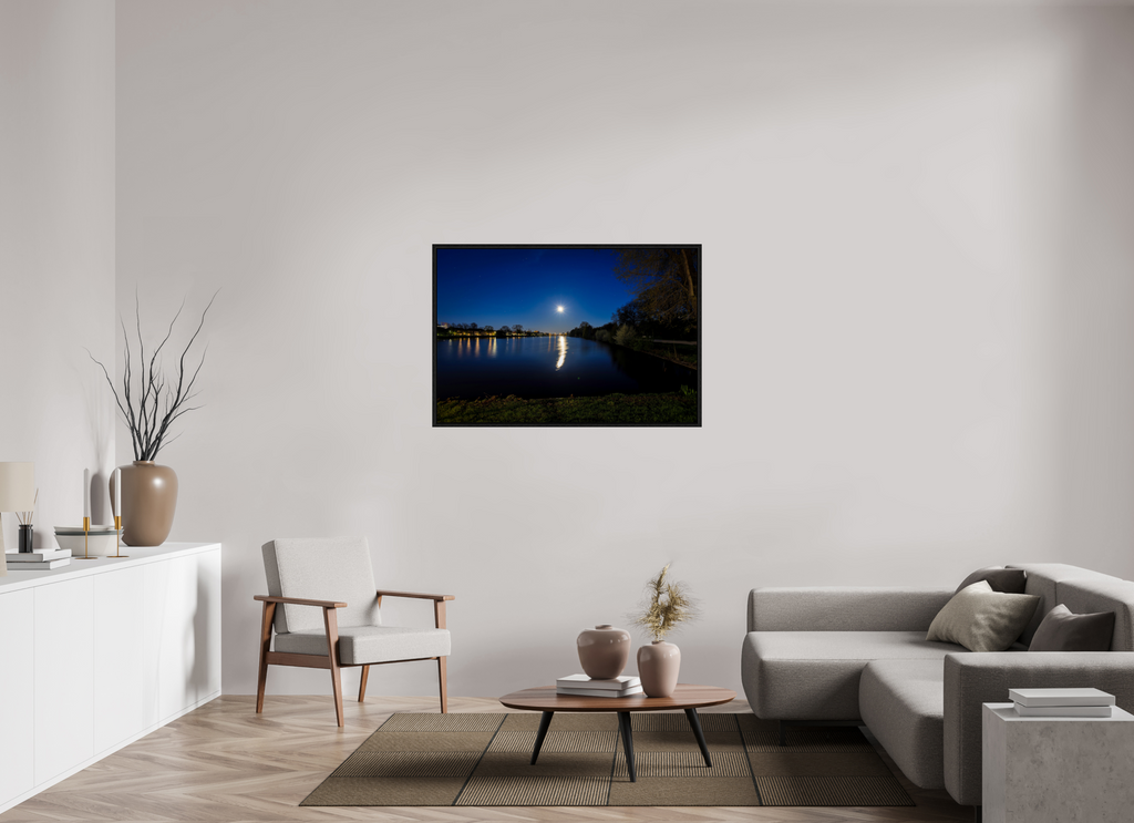 120 x 80 cm, Floater Frame Aasee bei Nacht