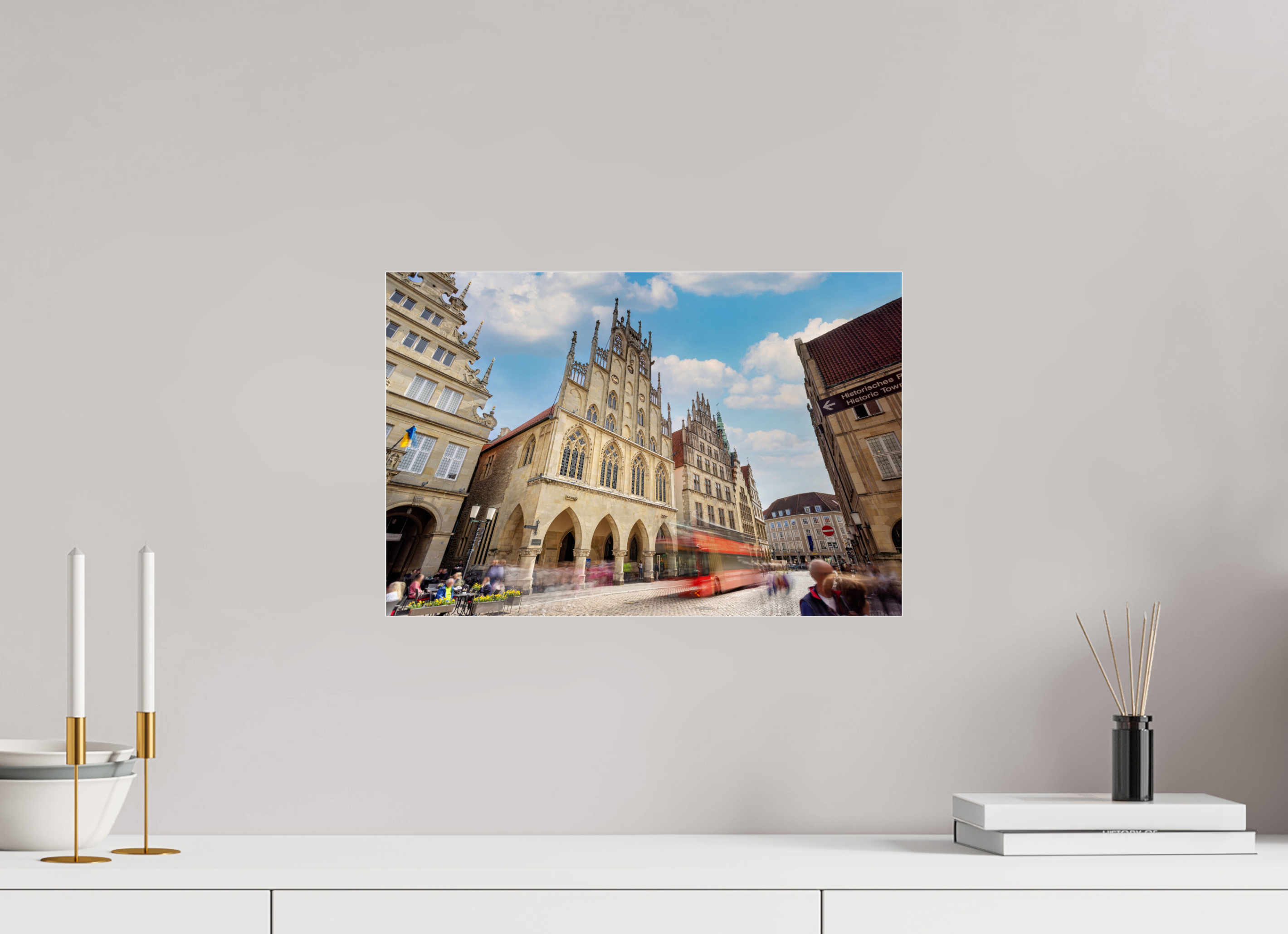 45 x 30 cm, Photo Print Under Acrylic Glass Rathaus und Bus
