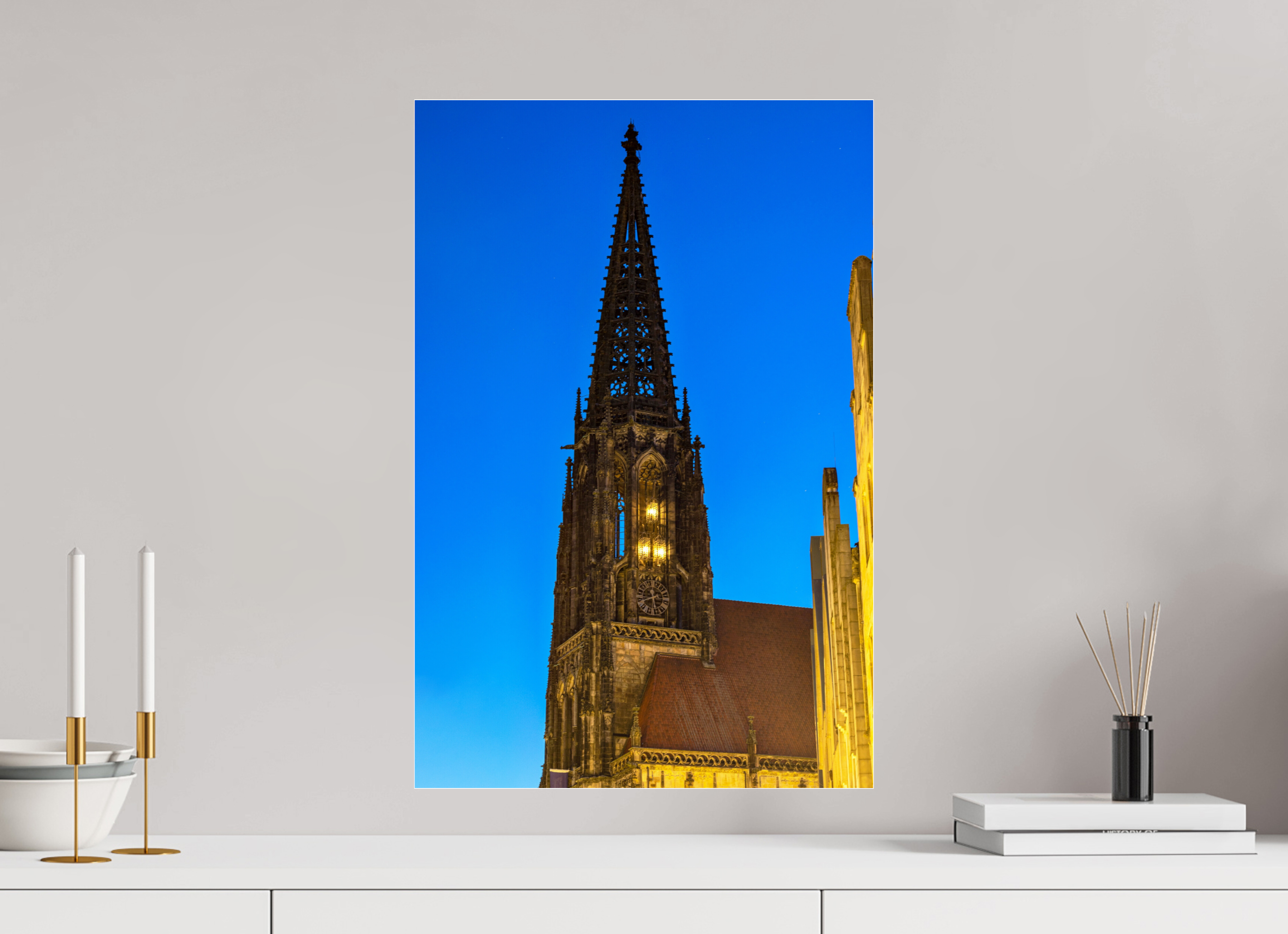 40 x 60 cm, Photo Print Under Acrylic Glass Lambertikirche bei Nacht