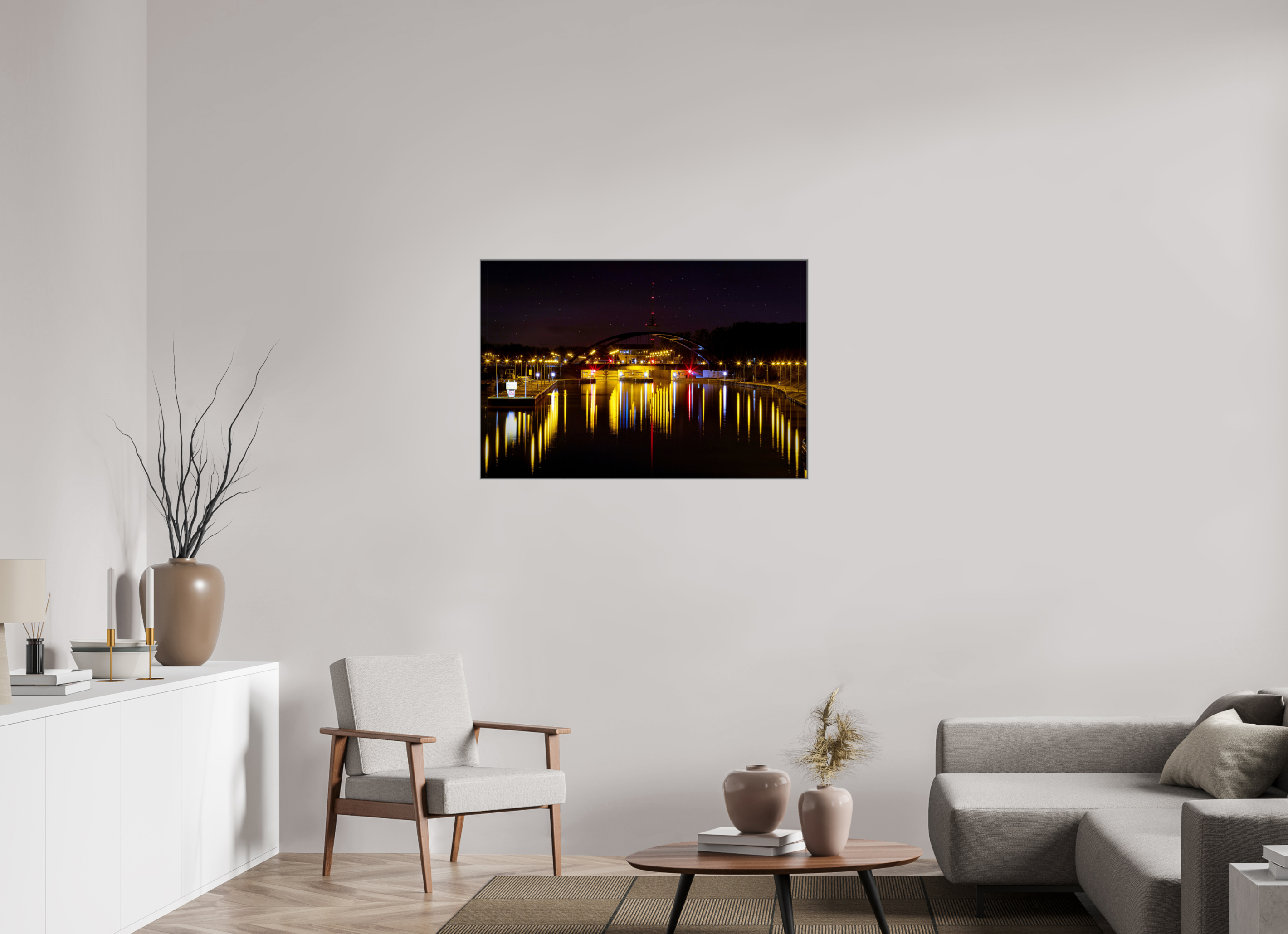 105 x 70 cm, Alurahmen 25mm Die Schleuse bei Nacht