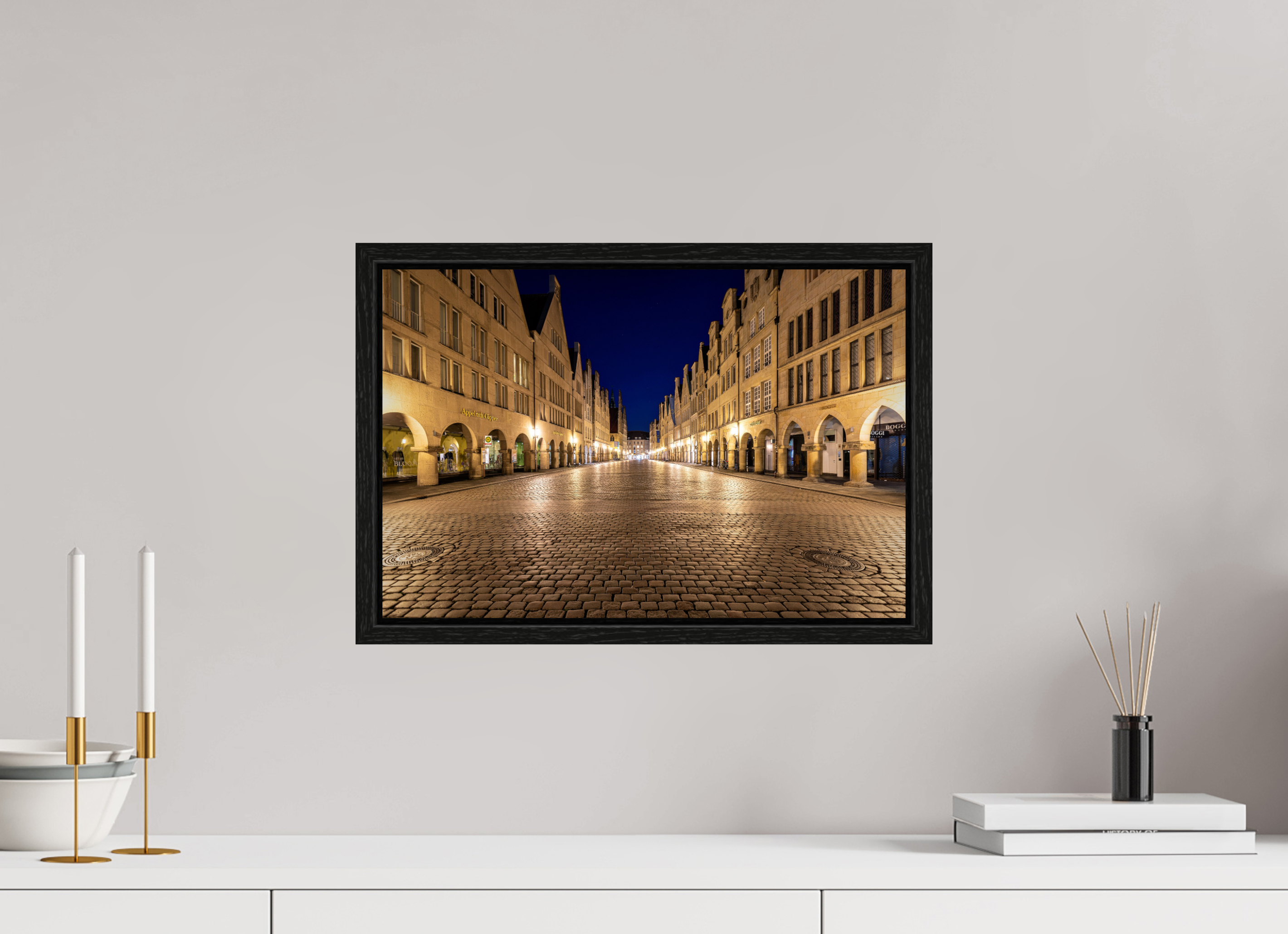 45 x 30 cm, Floater Frame Prinzipalmarkt bei Nacht