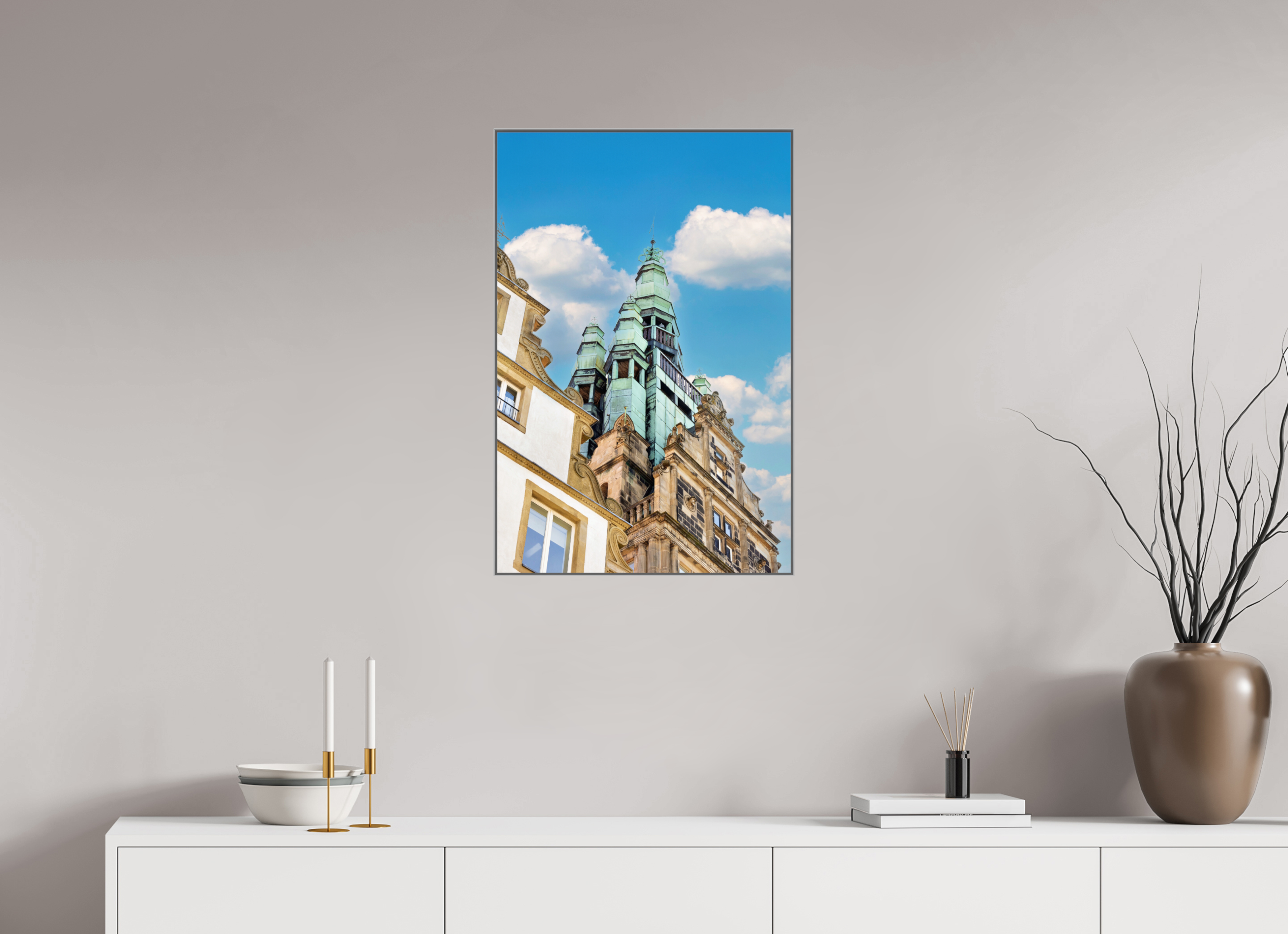 50 x 75 cm, Alurahmen 25mm Der Stadthausturm im Hochformat
