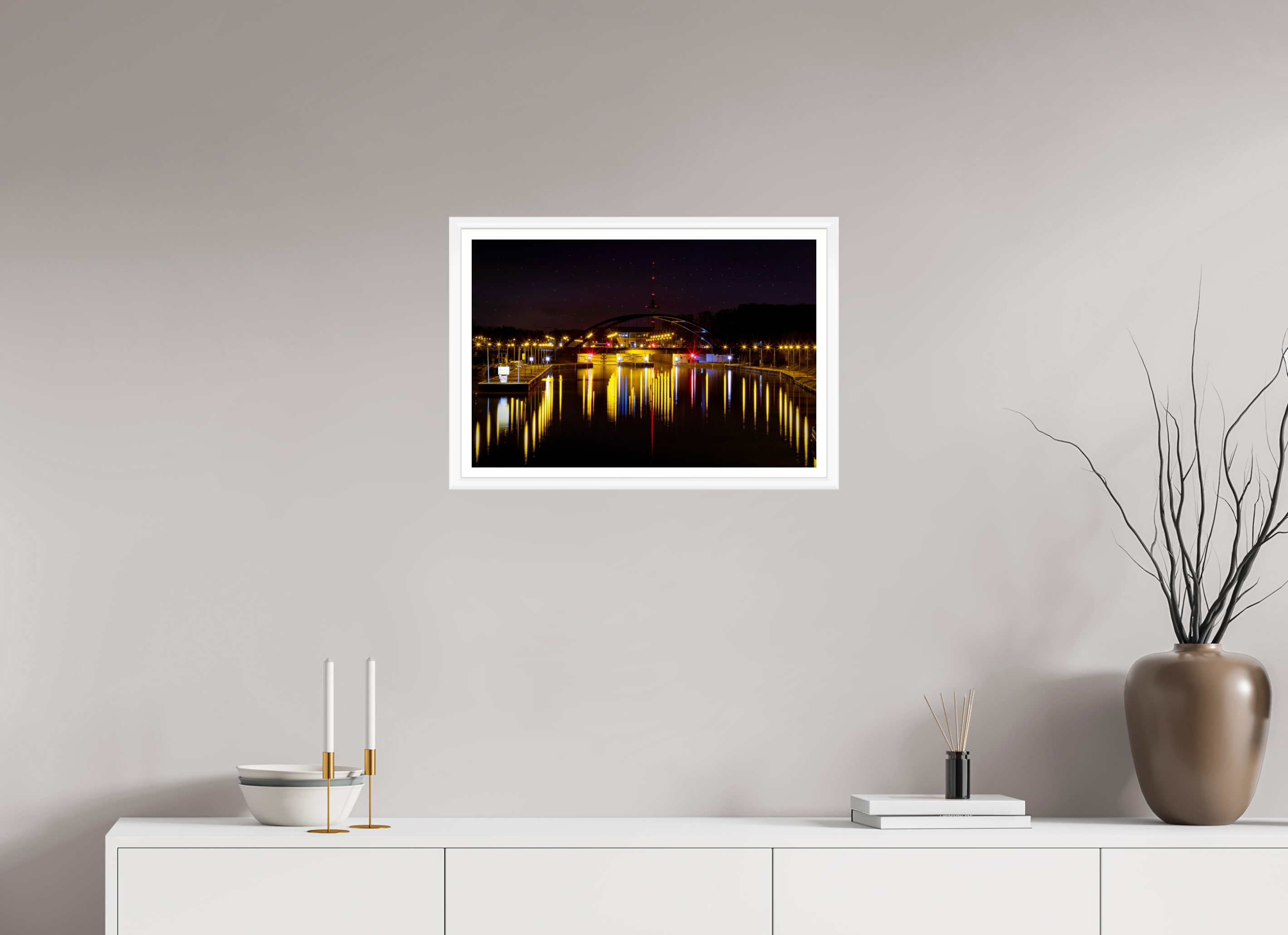 60 x 40 cm, Bern weiß und Rand Die Schleuse bei Nacht