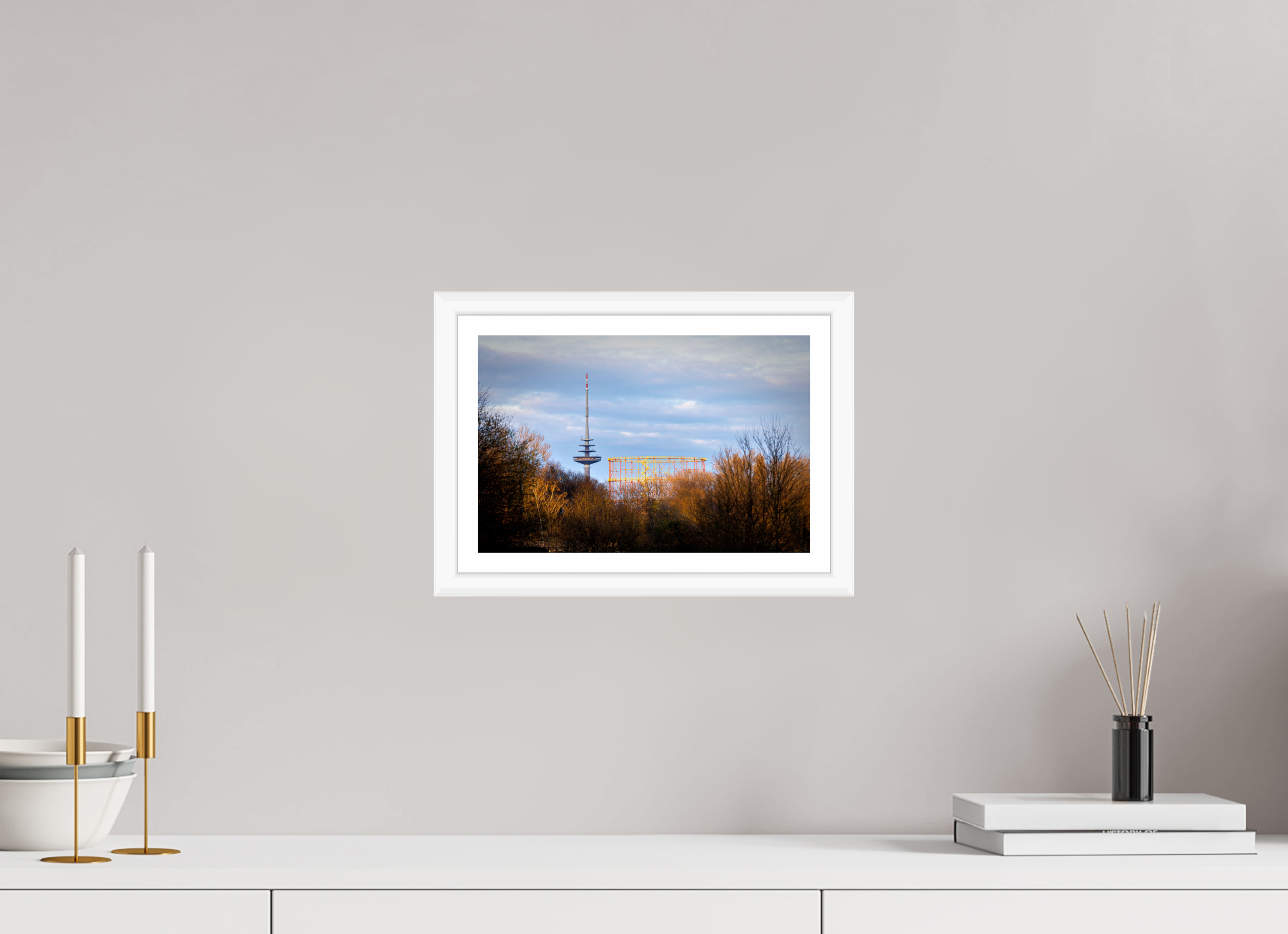 30 x 20 cm, Bern weiß und Rand Fernsehturm und Gasometer