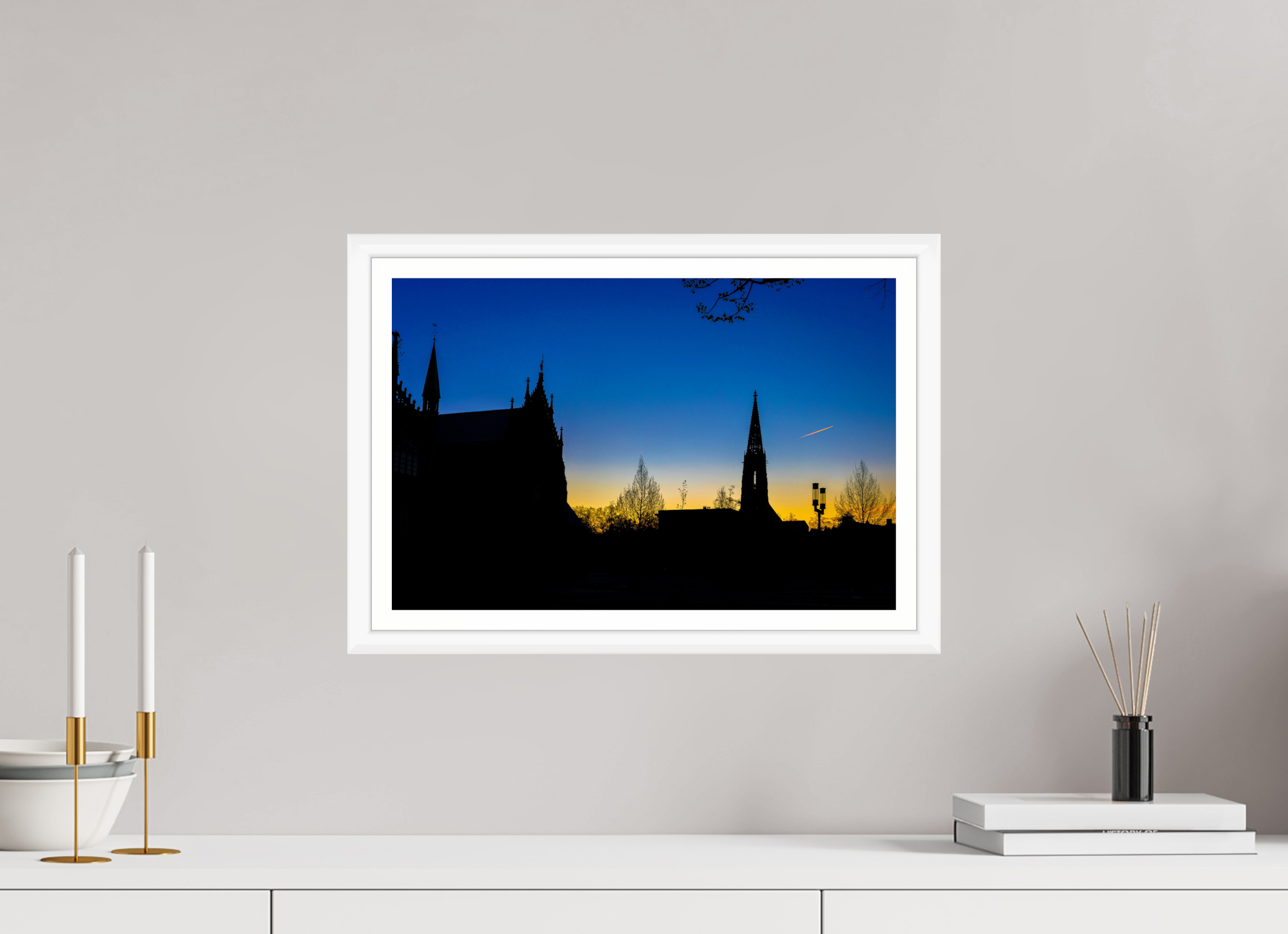 45 x 30 cm, Bern weiß und Rand Lamberti - Dom bei Sonnenaufgang