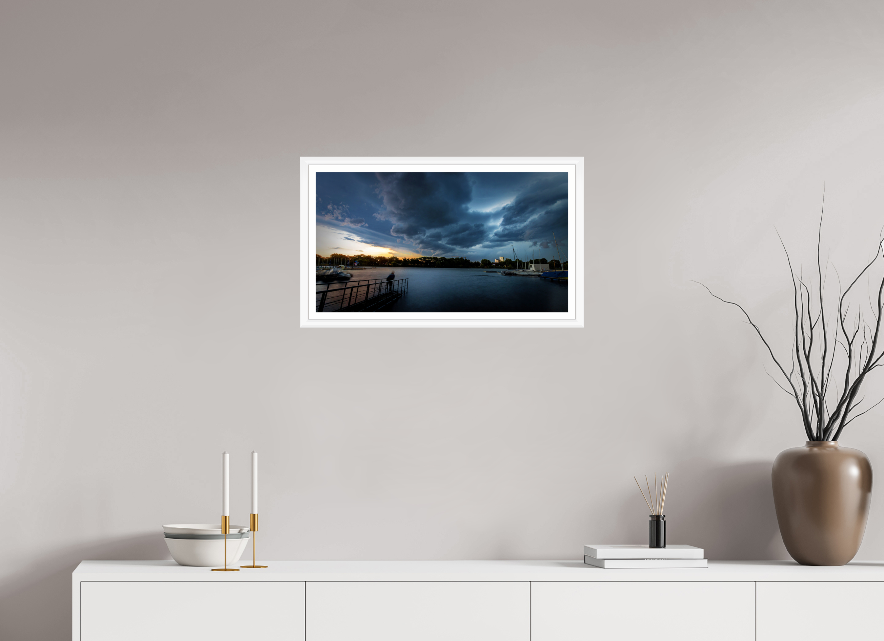 64 x 36 cm, Bern weiß und Rand Der Aasee im Gewitter