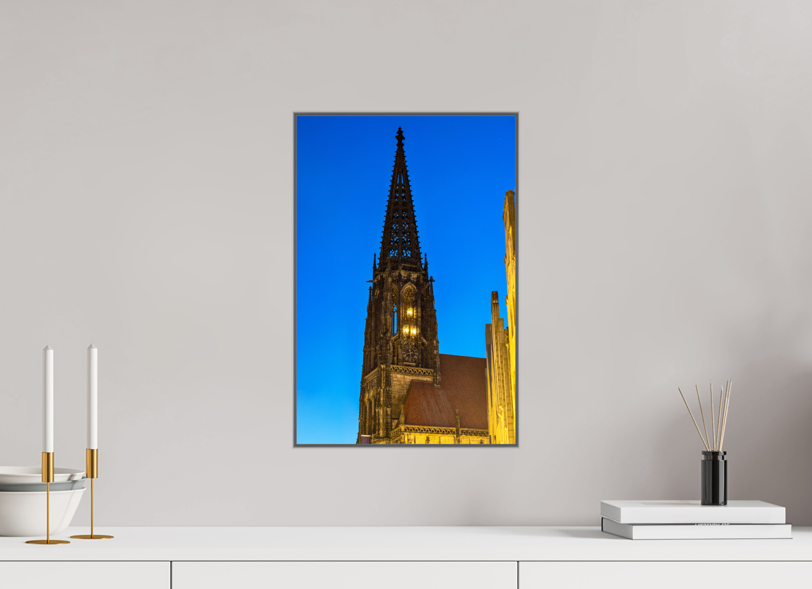 30 x 45 cm, Alurahmen 25mm Lambertikirche bei Nacht