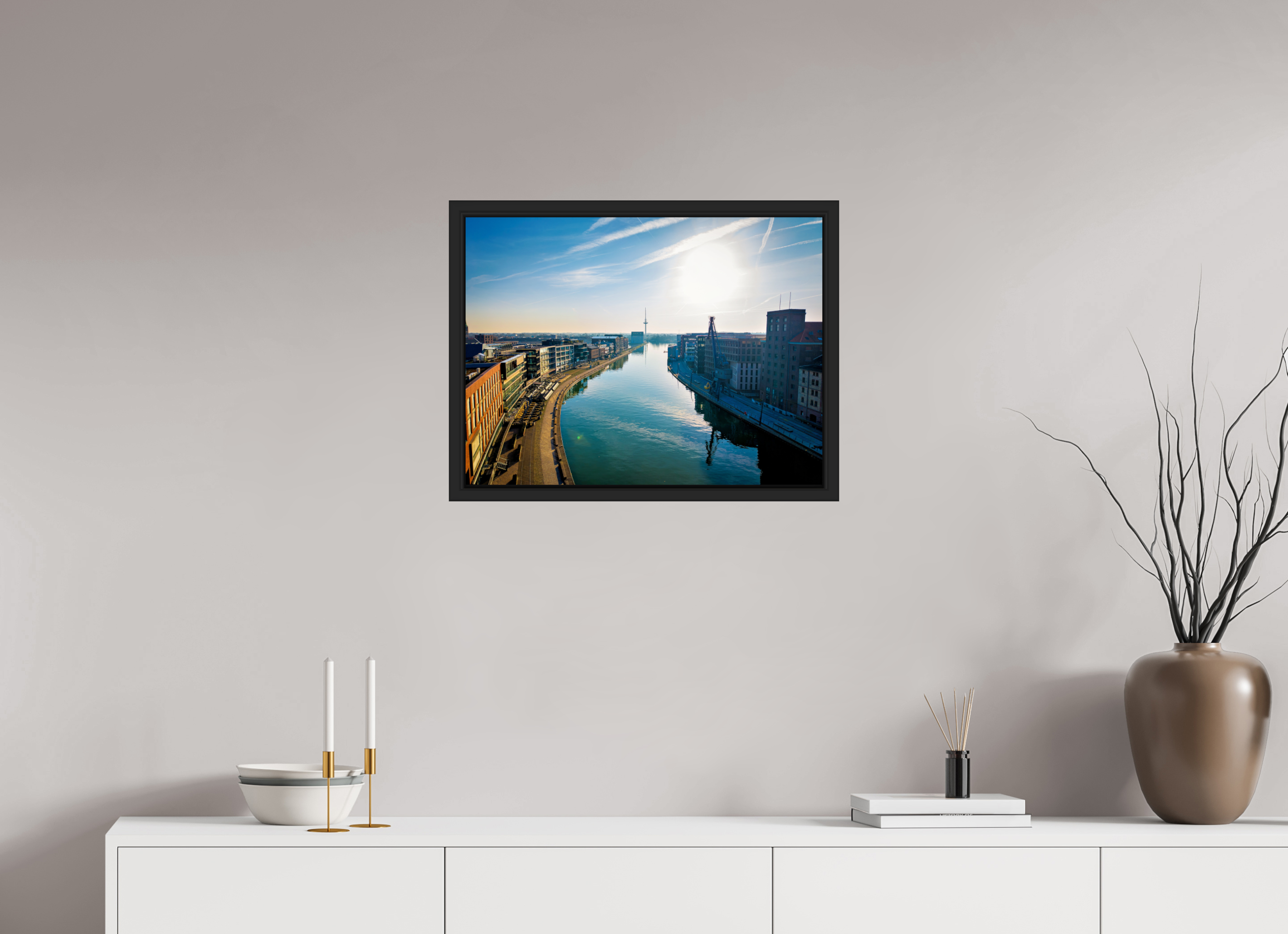 60 x 45 cm, Tokyo 20mm Schattenfuge 4mm Münster Hafen – Ruhe zwischen Stahl und Wasser