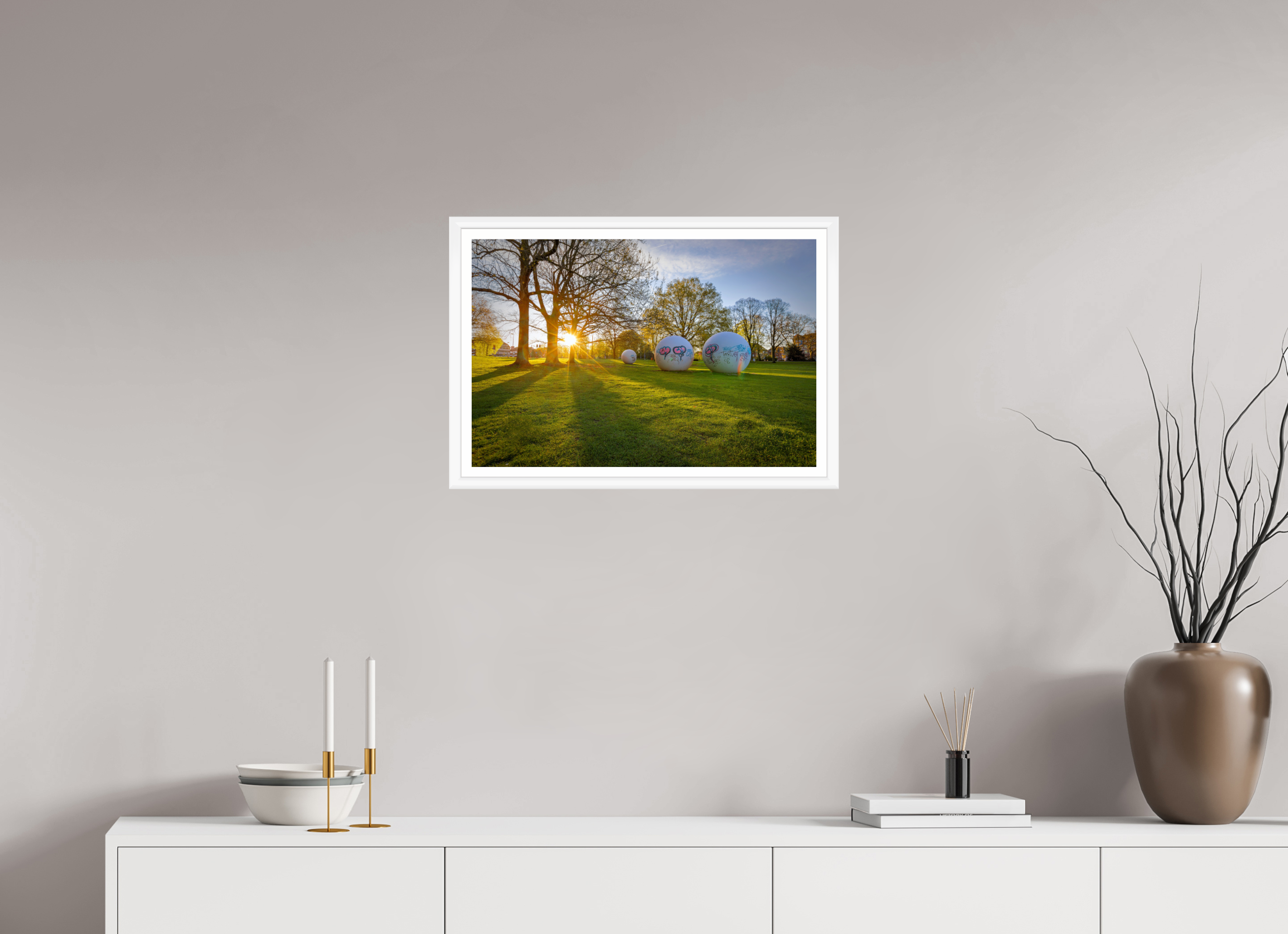 60 x 40 cm, Bern weiß und Rand Der Aasee Sonnenaufgang