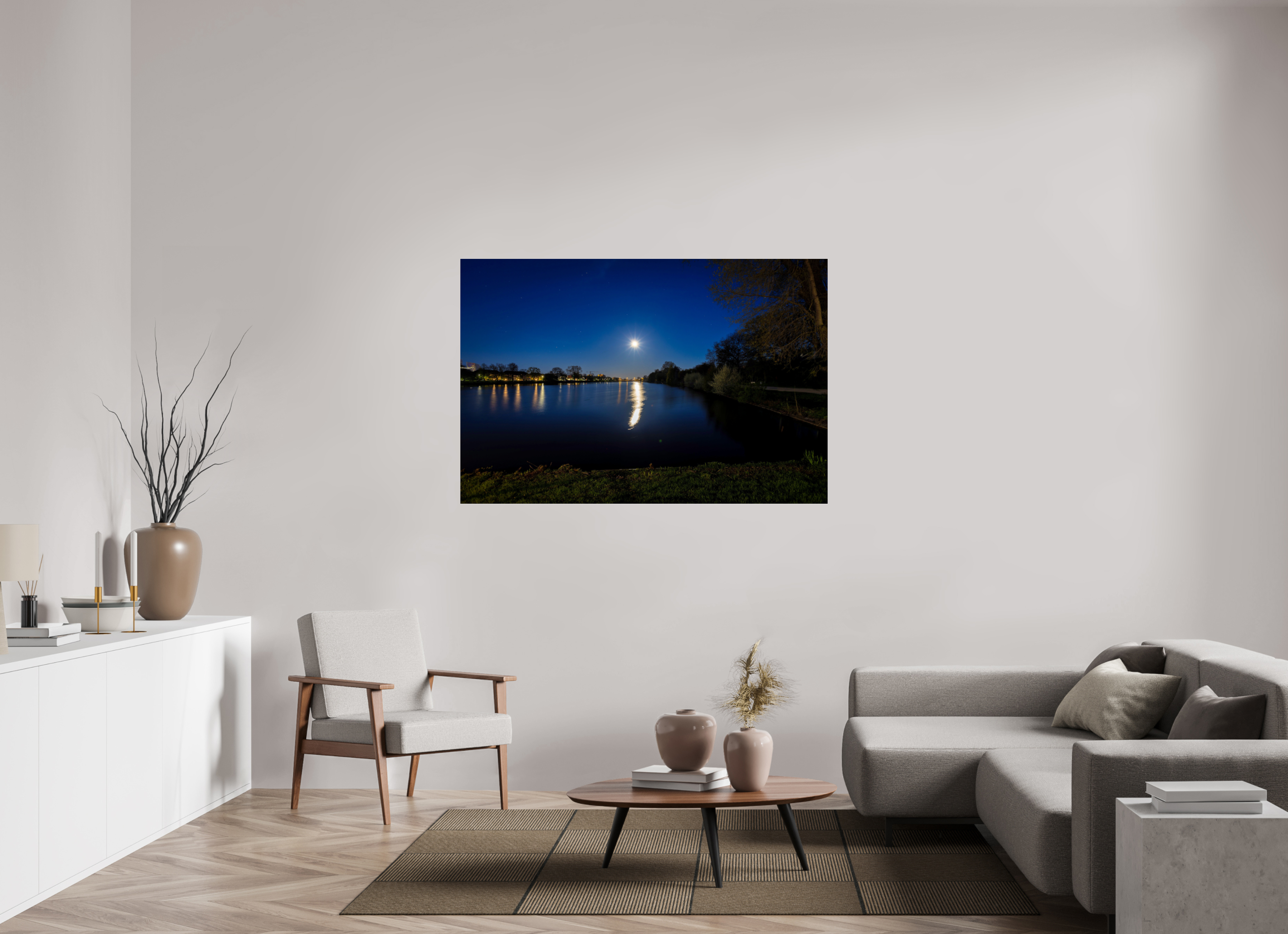 150 x 100 cm, Photo Print Under Acrylic Glass Aasee bei Nacht