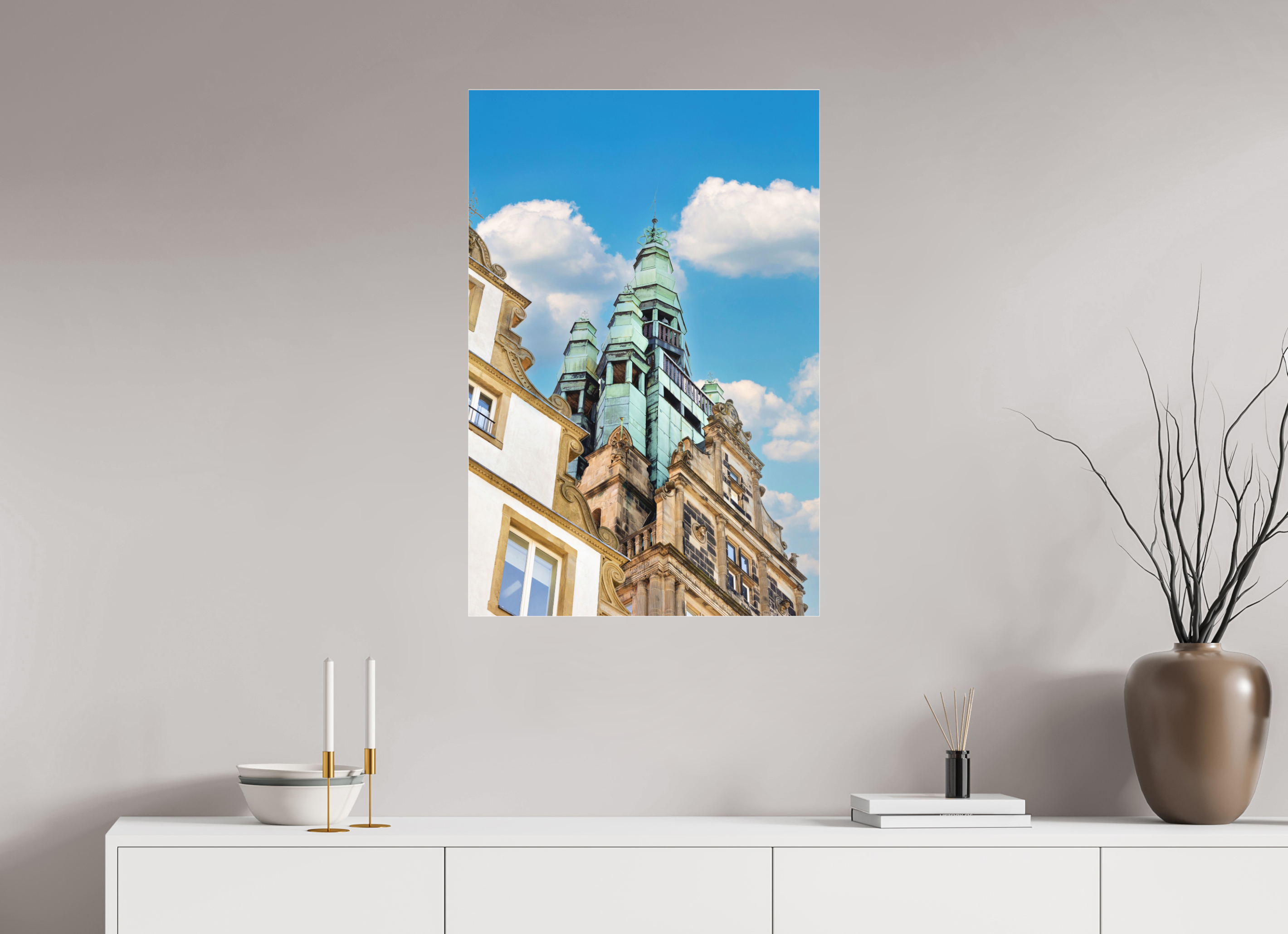 60 x 90 cm, Acrylglas Fine Art Pigmentdruck Der Stadthausturm im Hochformat