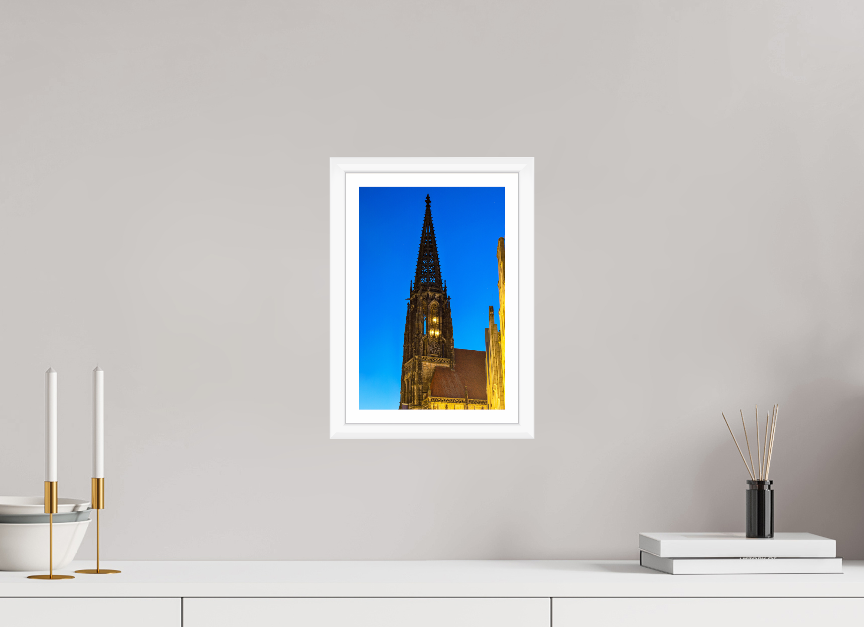 20 x 30 cm, Bern weiß und Rand Lambertikirche bei Nacht