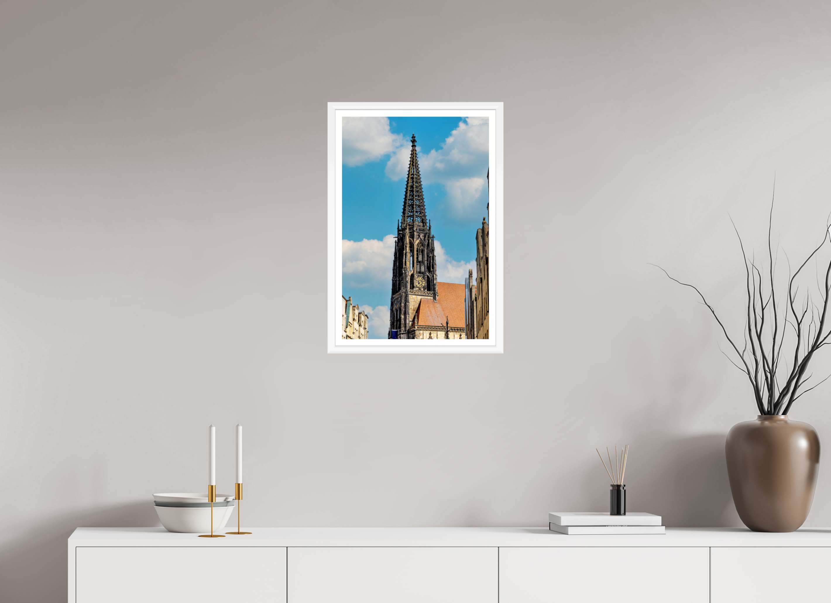 40 x 60 cm, Bern weiß und Rand Lambertikirche - Der Turm